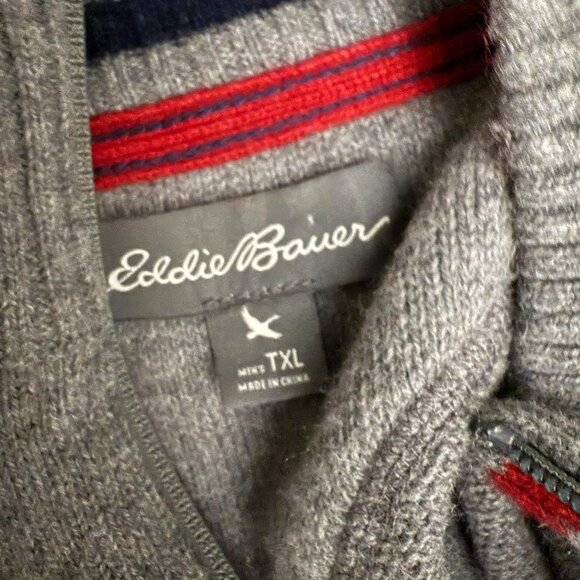 Eddie Bauer Mens 1/4 Zip Sweater SZ TXL Mock Neck Striped Winter Outdoor Gray - Picture 5 of 6